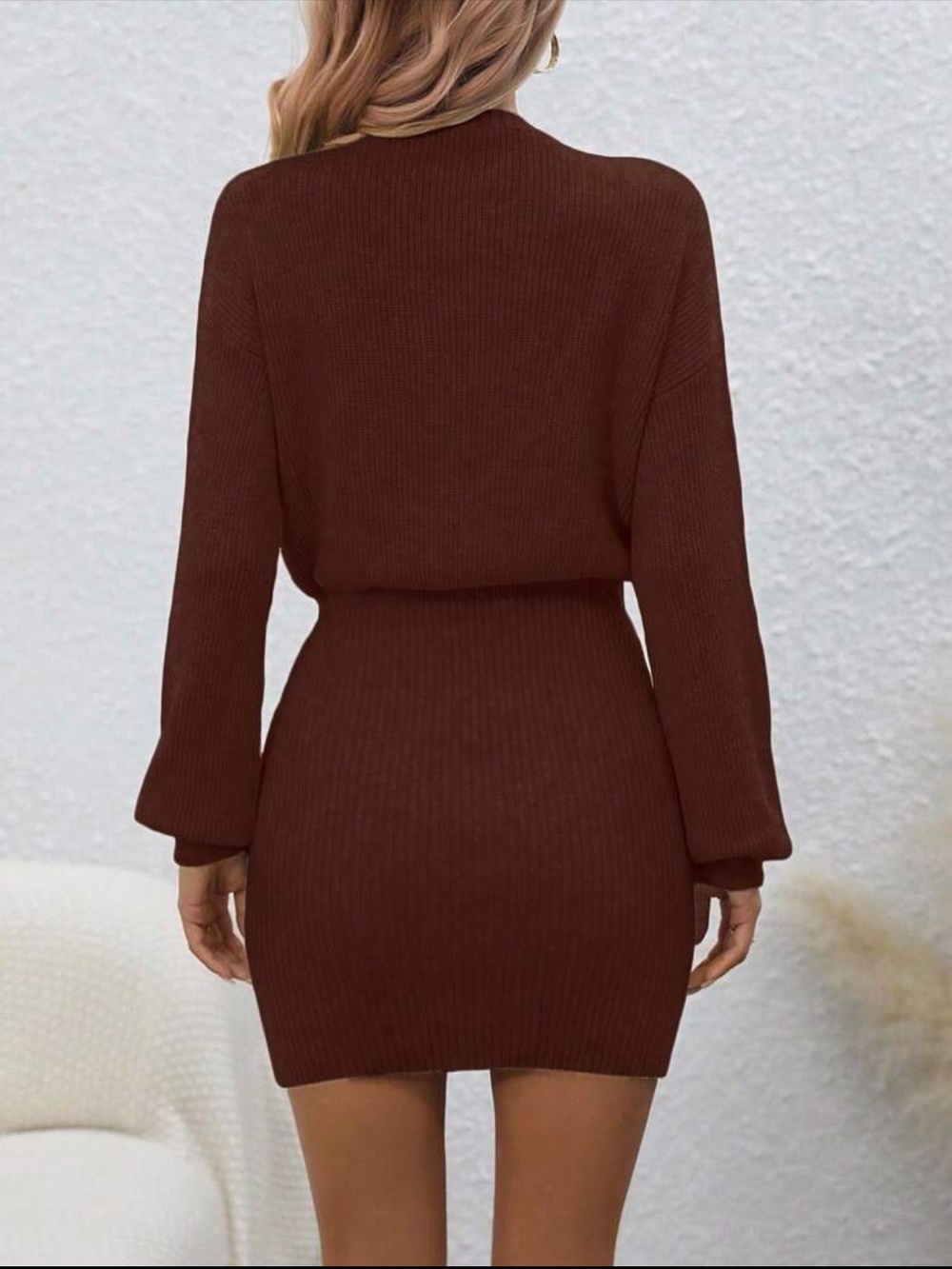 Ribbed Knit Sweater Dress in Rich Chocolate Brown - Picture 2 of 5